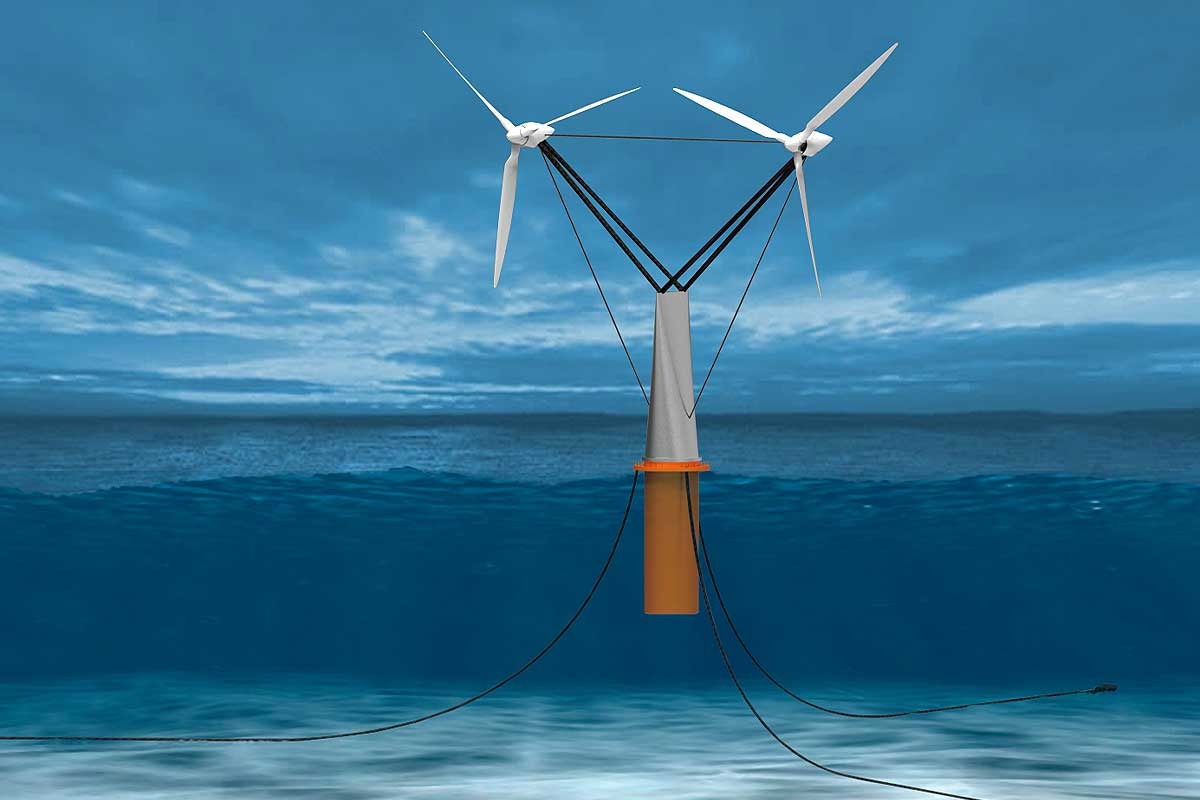 Turbina flutuante com rotor duplo gera 30 MW, evita danos ao mar e se instala sem guindastes, marcando nova era para a energia eólica offshore.