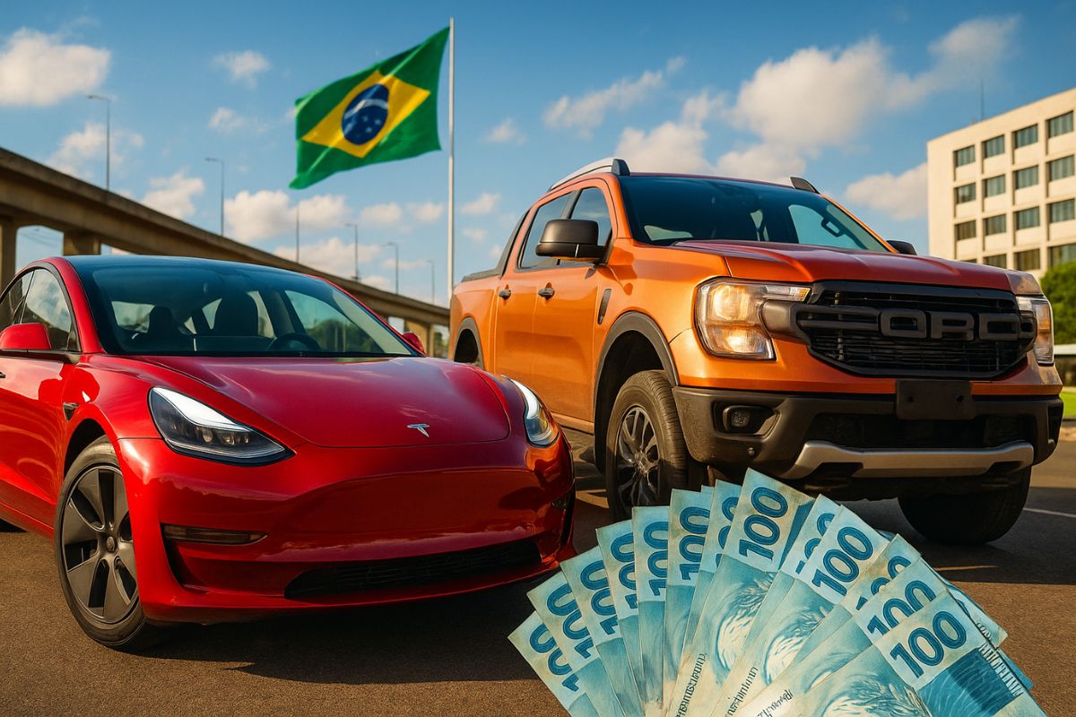 A Tesla domina os EUA, mas evita o Brasil: mercado prefere picapes acima de R$ 300 mil, longe do perfil dos carros elétricos da marca.