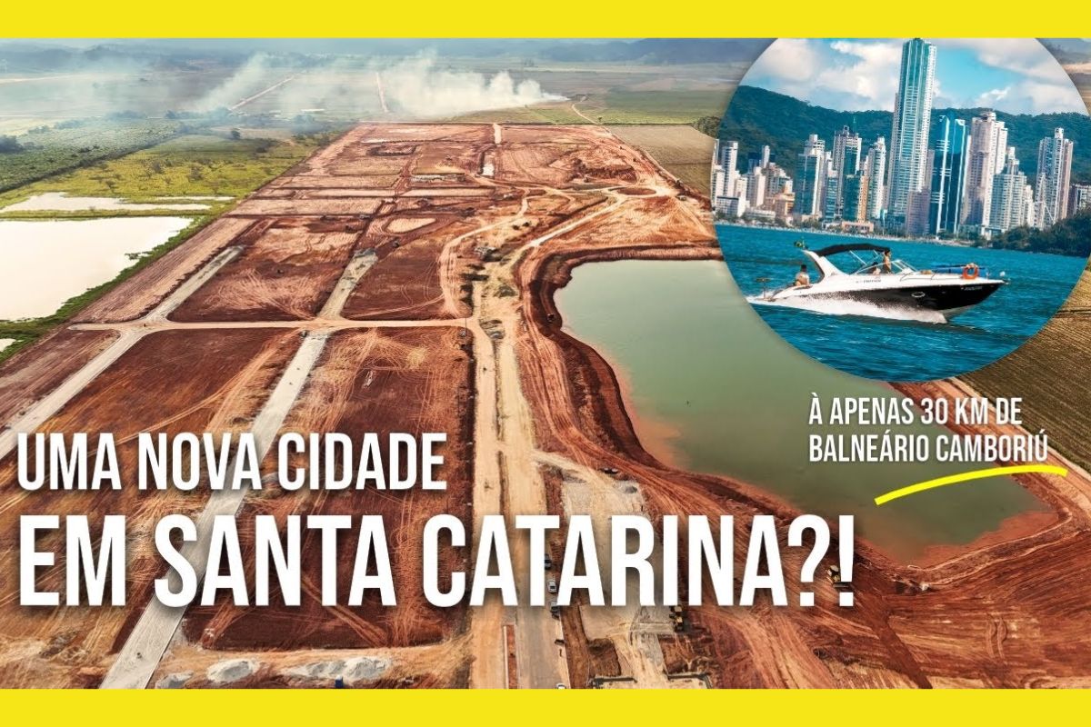 Flores e Sal Tijucas ergue um bairro com parque, obras em ritmo intenso na SC-410 e infraestrutura pensada para os moradores da nova centralidade urbana. imagem: canal BR Lotes Imob