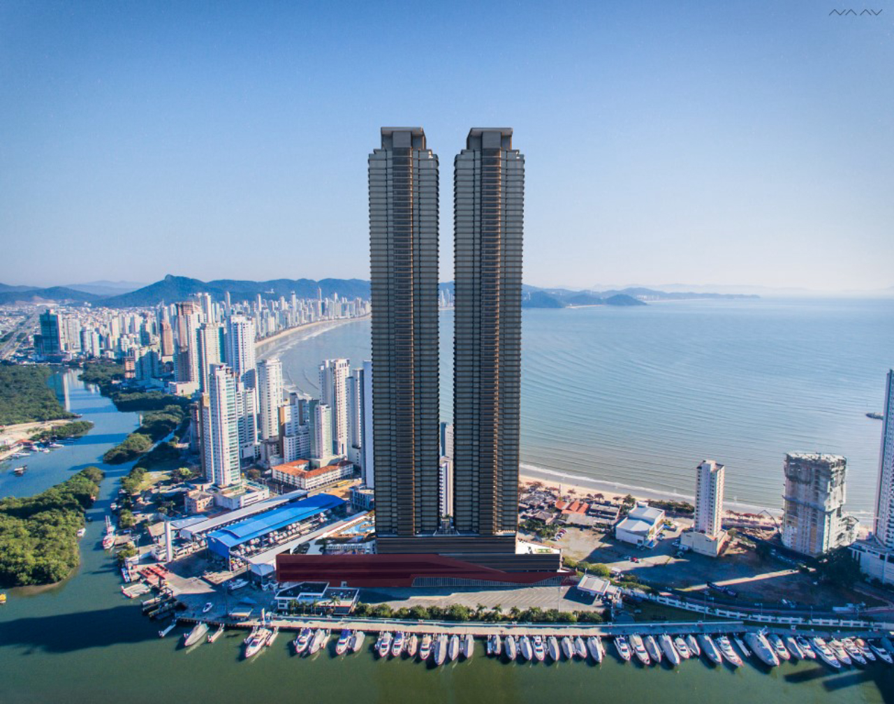 Com cerca de 80 andares, 294 metros de altura e apartamentos de altíssimo valor, Yachthouse Residence Club vira alvo de polêmica por ‘roubar o sol’ de trechos da praia em Balneário Camboriú