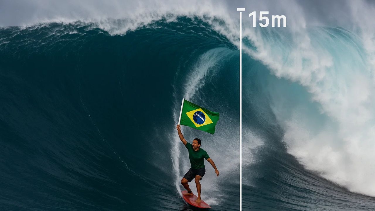O surfista Lucas Chumbo quebrou recordes ao surfar a maior onda já registrada no Brasil, em Jaguaruna (SC). O feito transformou o destino catarinense na “Nazaré Brasileira” e impulsionou o turismo e a economia local.