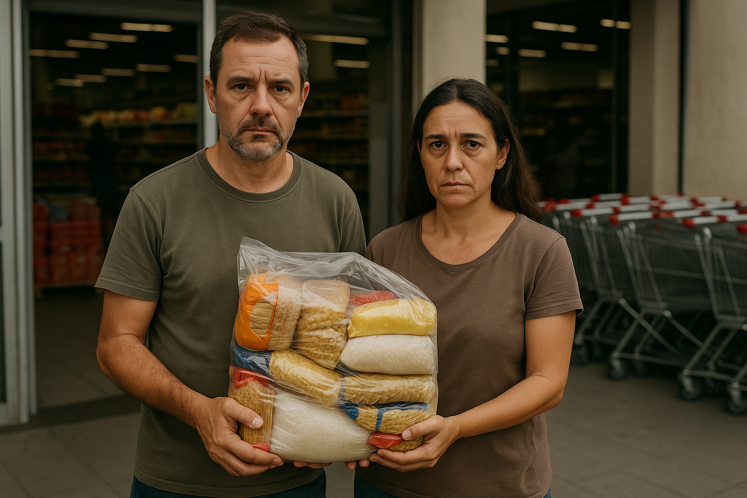 Feira livre no Rio de Janeiro com destaque para tomates e batatas representando a queda no preço da cesta básica em setembro.
