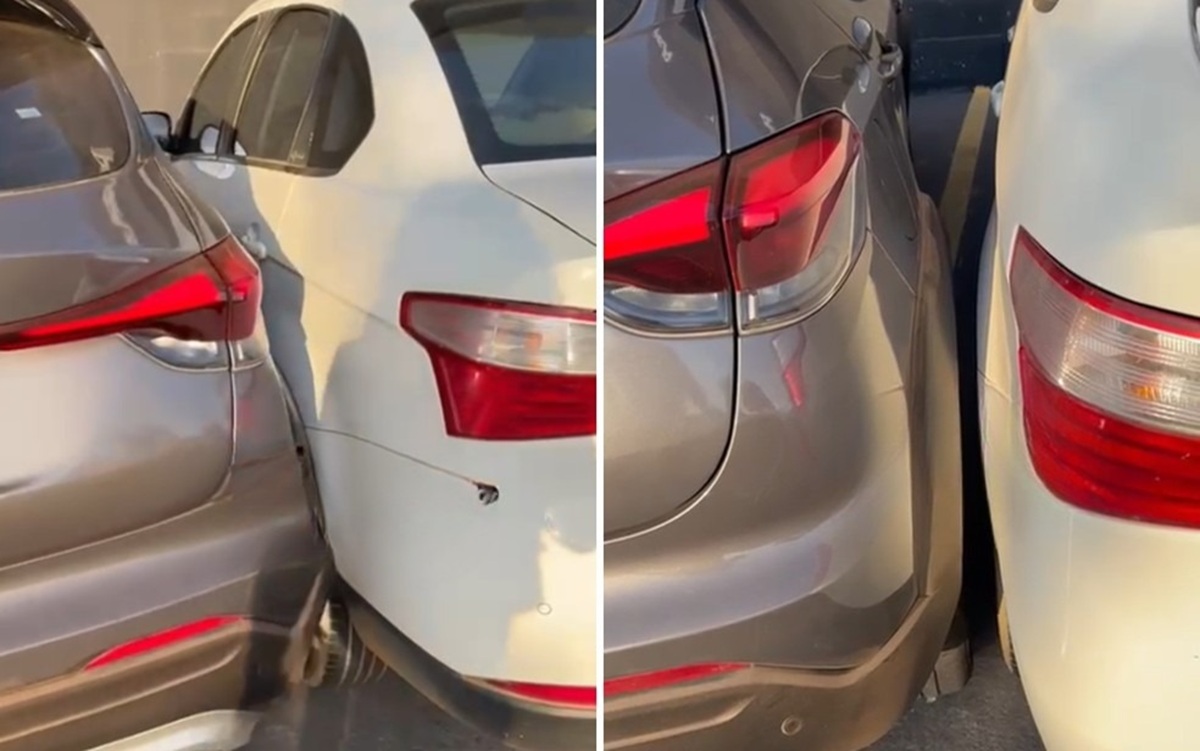 Motorista em Goiânia denuncia carro estacionado colado ao dela. Imagens viralizam nas redes e Detran-GO lembra multa de R$ 130,16.