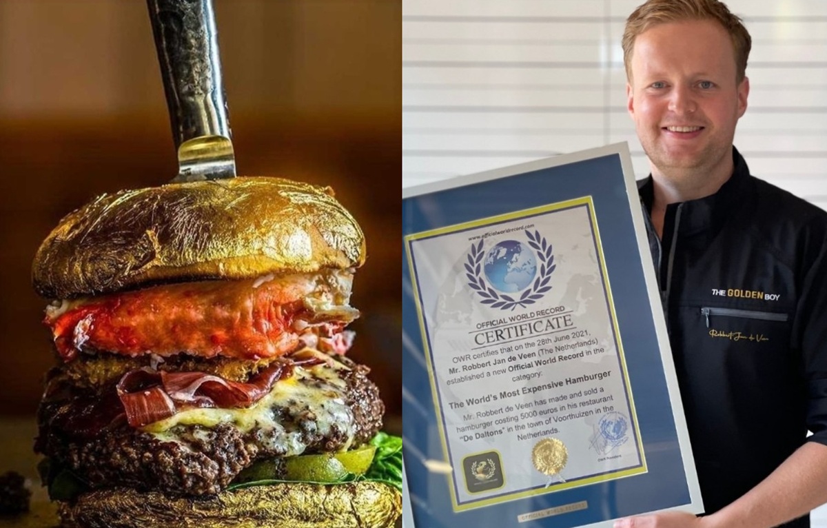 Hambúrguer “Golden Boy” custa quase US$ 6 mil e combina Wagyu A5, ouro comestível e 148 ingredientes raros em uma experiência gastronômica única