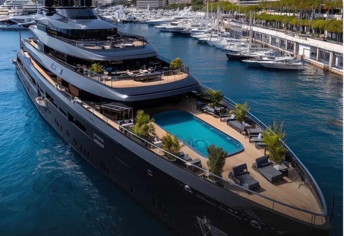 Superiate de US$ 800 milhões e 84 m tem piscina interna, cinema e até um Bugatti Chiron a bordo, atraindo olhares no Monaco Yacht Show