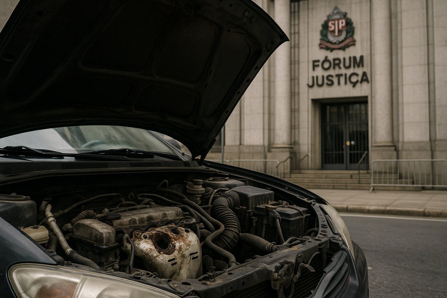 Carro usado com defeito oculto no motor parado diante do fórum de São Miguel Paulista.