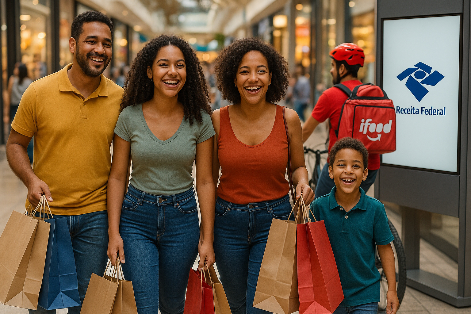 Pessoas fazendo compras em supermercado após aumento da renda disponível com isenção do Imposto de Renda.