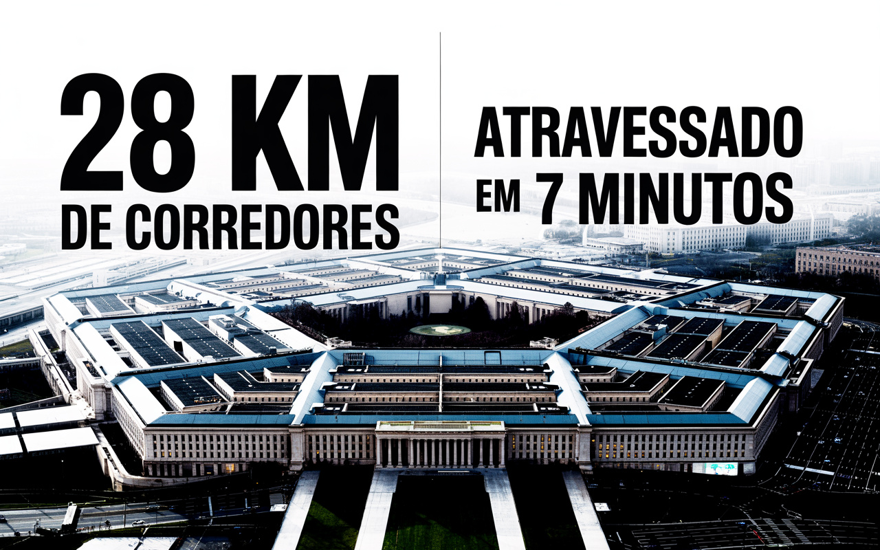 O Pentágono, sede do Departamento de Defesa dos EUA, tem 28 km de corredores internos e, mesmo assim, é possível cruzá-lo de ponta a ponta em apenas 7 minutos