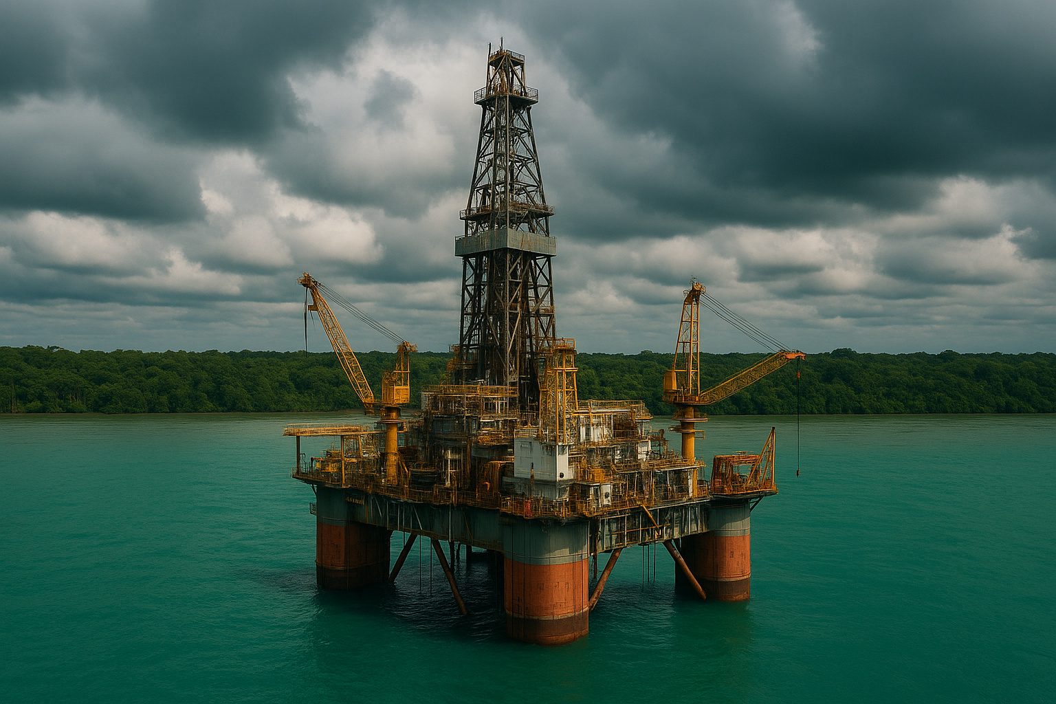 Plataforma de perfuração da Petrobras na Foz do Amazonas ao largo do Amapá, simbolizando o início da exploração de petróleo na Margem Equatorial.
