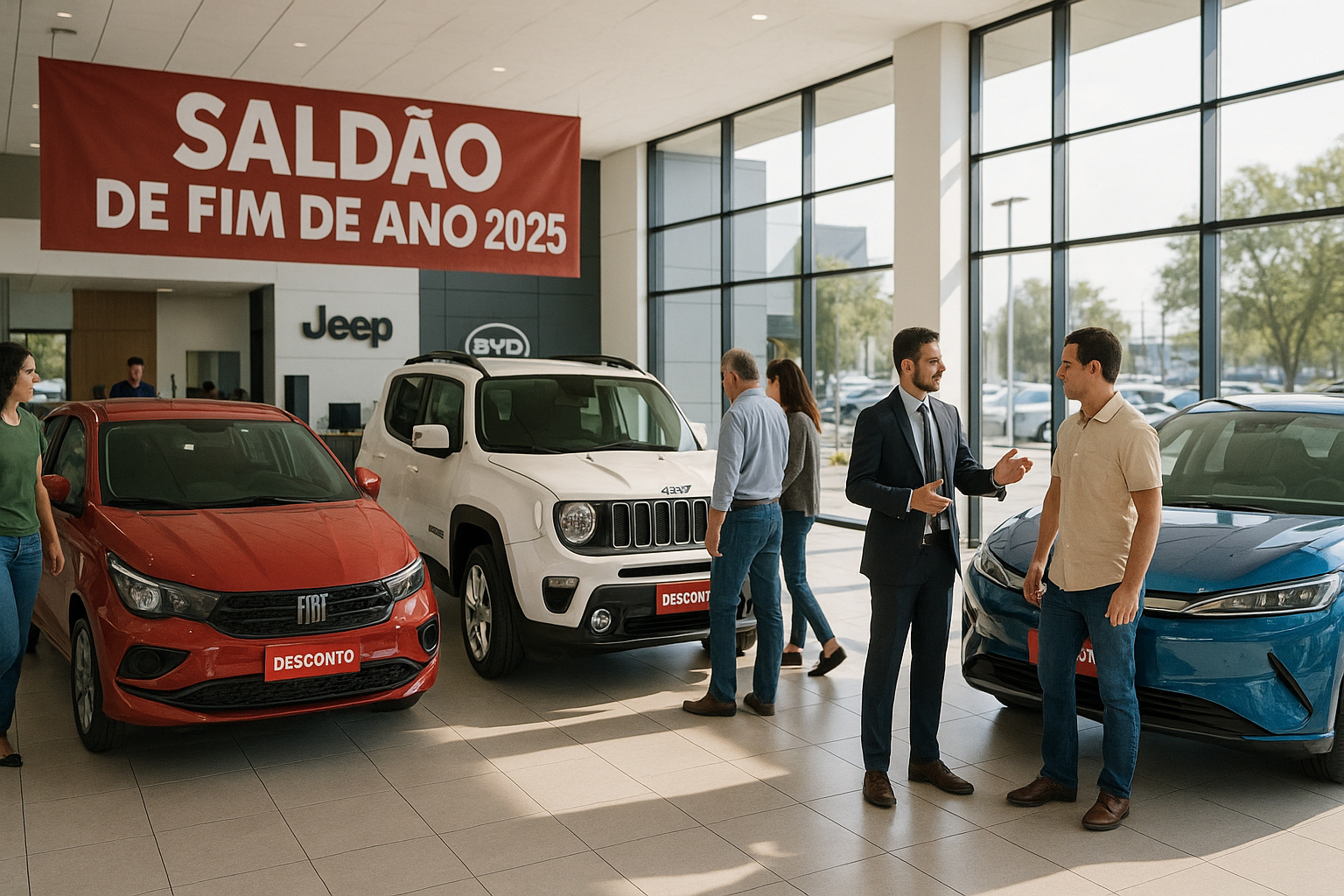 carros da Fiat, Jeep e BYD em promoção no saldão de fim de ano 2025 com descontos e condições especiais