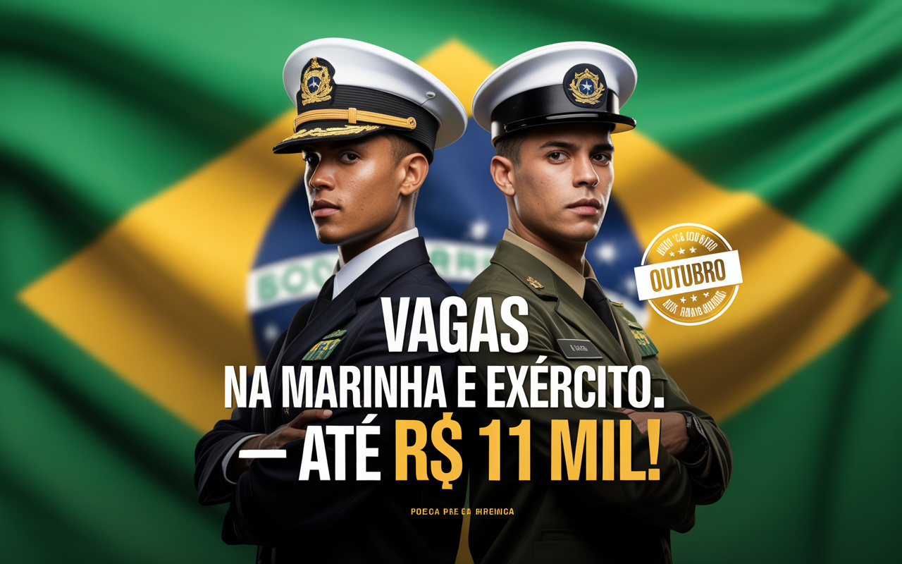 Até 62 anos e sem precisar de concurso: Marinha e Exército abrem novas vagas temporárias em outubro com salários que ultrapassam R$ 11 mil e oportunidades em todo o Brasil