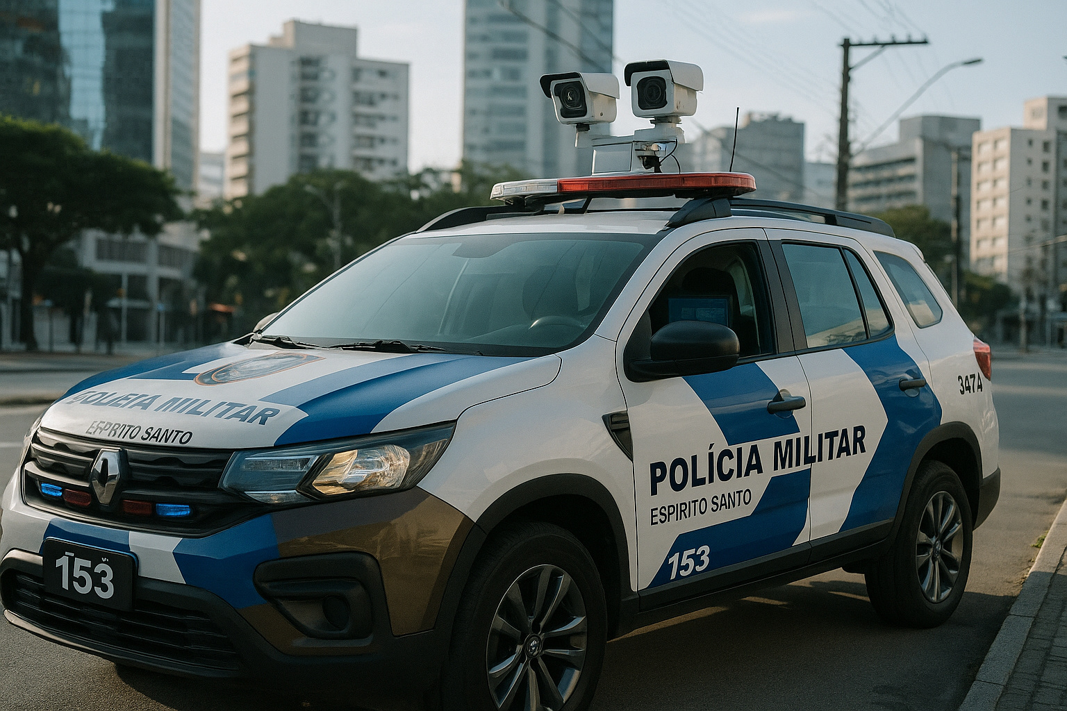 Viatura da PM-ES com câmeras inteligentes e sistema de reconhecimento facial integrado ao cerco digital.