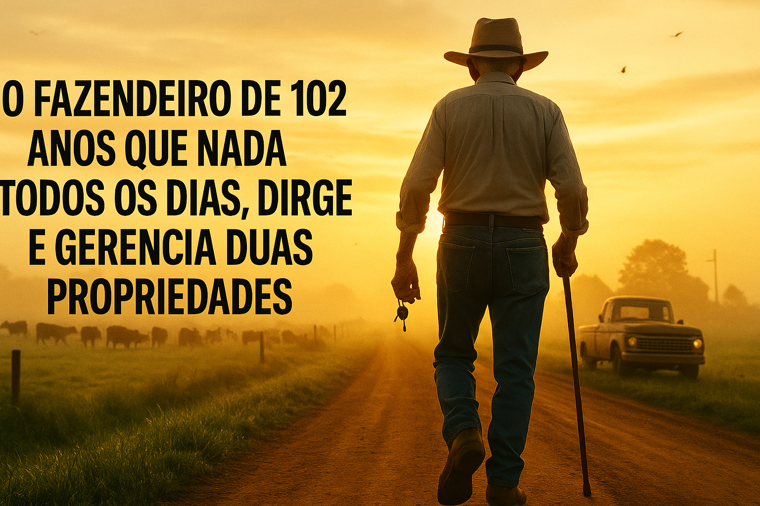 Aos 102 anos, o fazendeiro que nada todos os dias, dirige, gerencia duas propriedades e trabalha no campo como se tivesse 40