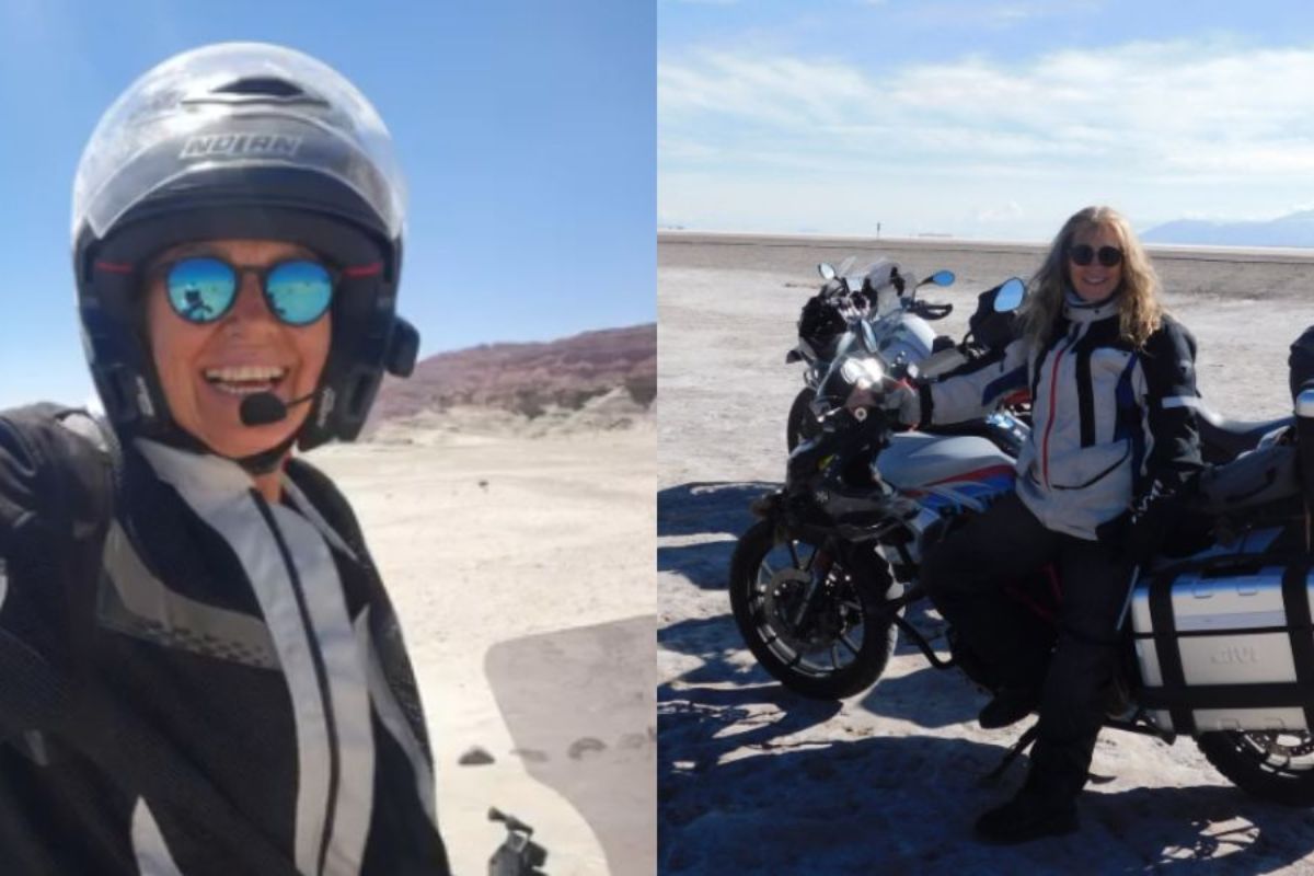 Mulher de 60 anos transforma a aposentadoria aos 60 ao aprender a andar de moto e viver uma vida na estrada em contínua viagem de moto.
