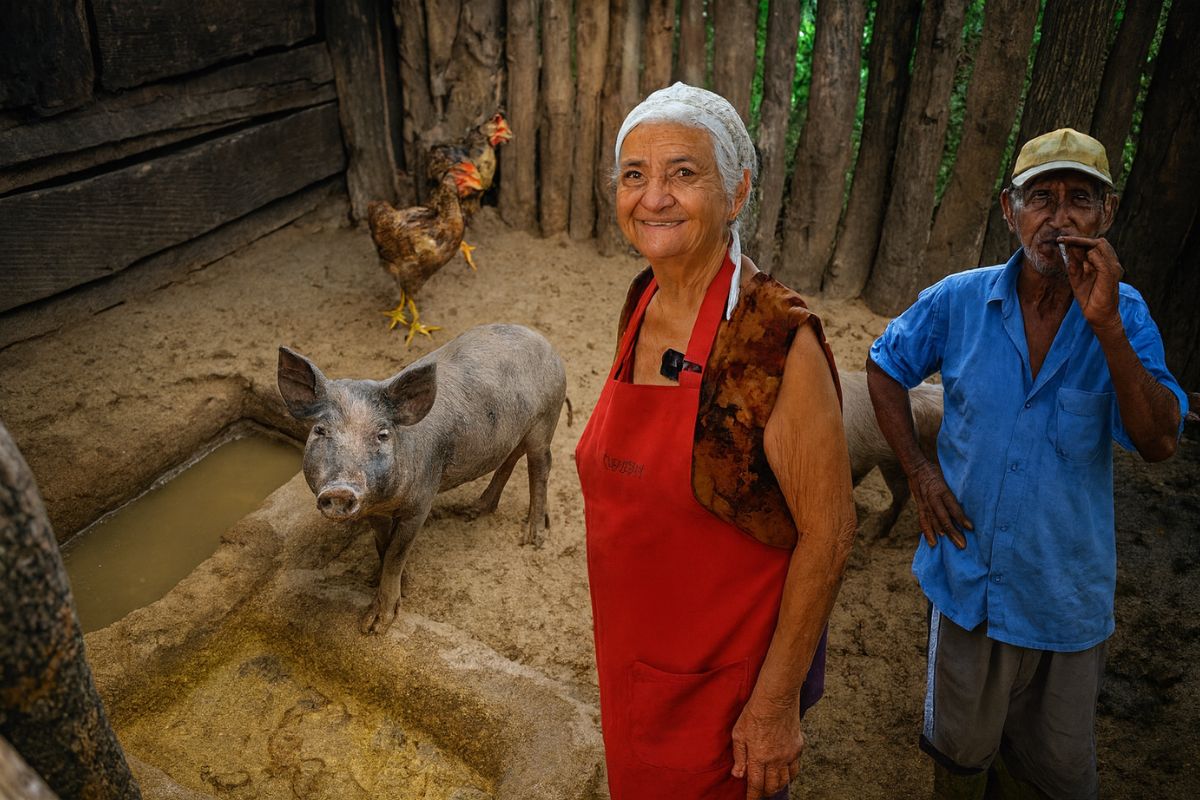 Idosa de 71 anos mostra vida na roça, colhe mandioca, faz farinha de mandioca na roça e mantém tradições vivas com simplicidade.