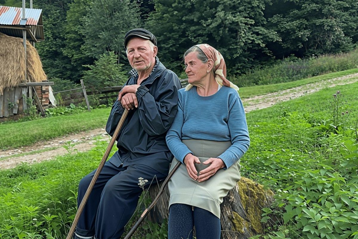 Acompanhe a vida de um casal que vive isolado na aldeia da montanha, entre vaca, horta e filhos distantes, transformando rotina dura em amor resistente.