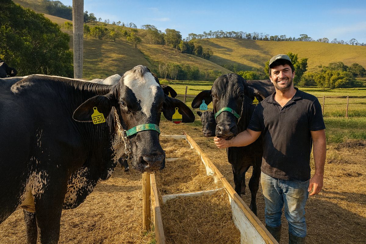 Com genética forte na pecuária leiteira, vacas de alta produção em confinamento simples e gado meio sangue, jovem de Paiva transforma vacas em muito leite.