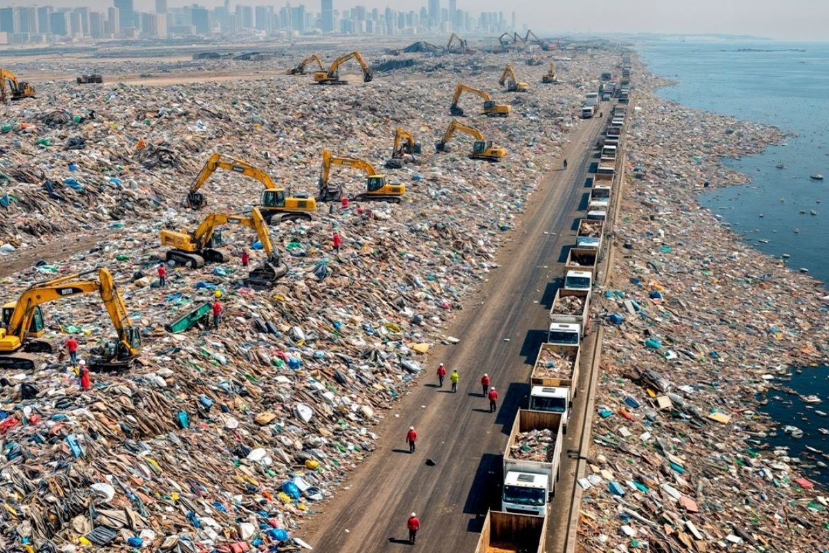 No ciclo industrial, toneladas de plástico passam por triagem óptica, extrusão a 520 ºC, viram pré-formas e retornam ao mercado pela reciclagem.