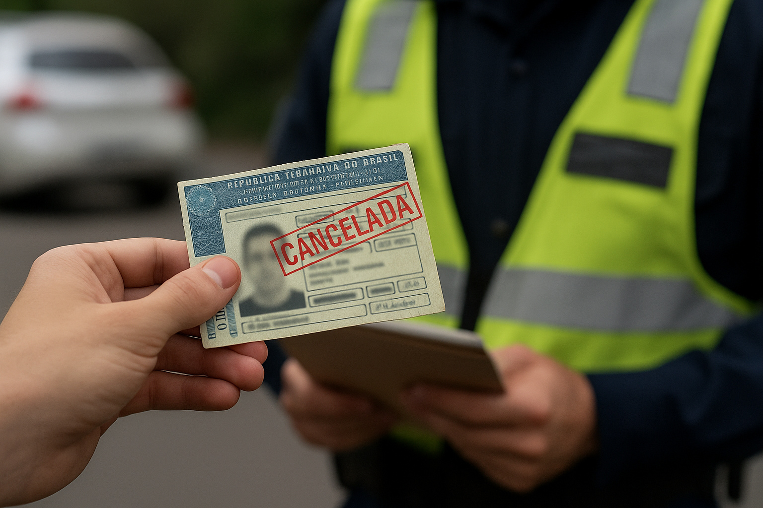 Motorista entrega CNH suspensa a agente do Detran RJ após notificação publicada no Diário Oficial.