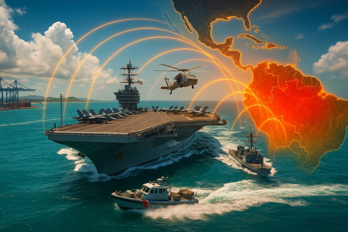 Governo Trump lança uma megaoperação militar na América Latina para combater o narcotráfico, posiciona porta aviões no Caribe e mira a Venezuela sob comando direto do Comando Sul dos EUA.