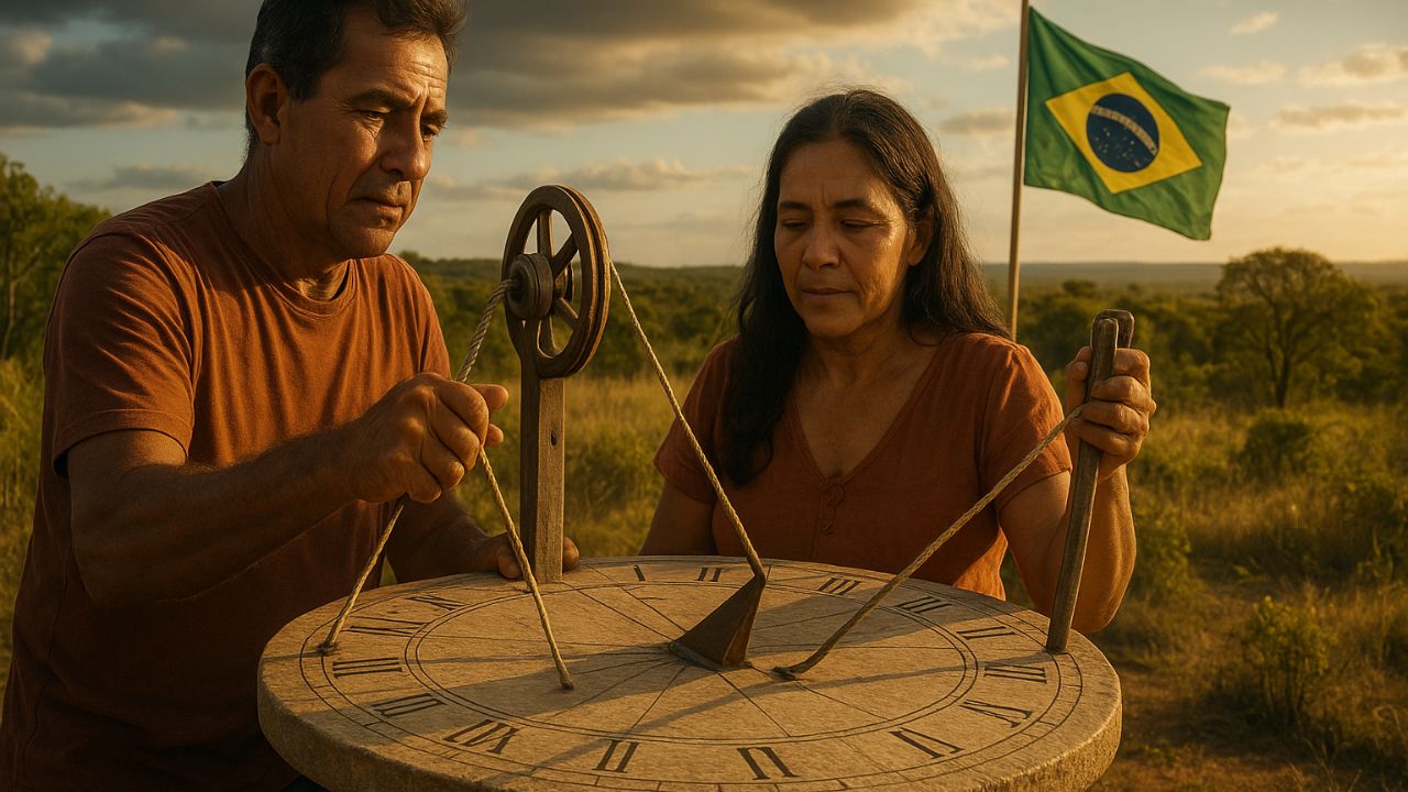 No Cerrado de Goiás, casal brasileiro vive sem relógio e calendário há anos: constroem seu próprio relógio de sol e acionam comandos com roldanas, ignorando a eletricidade