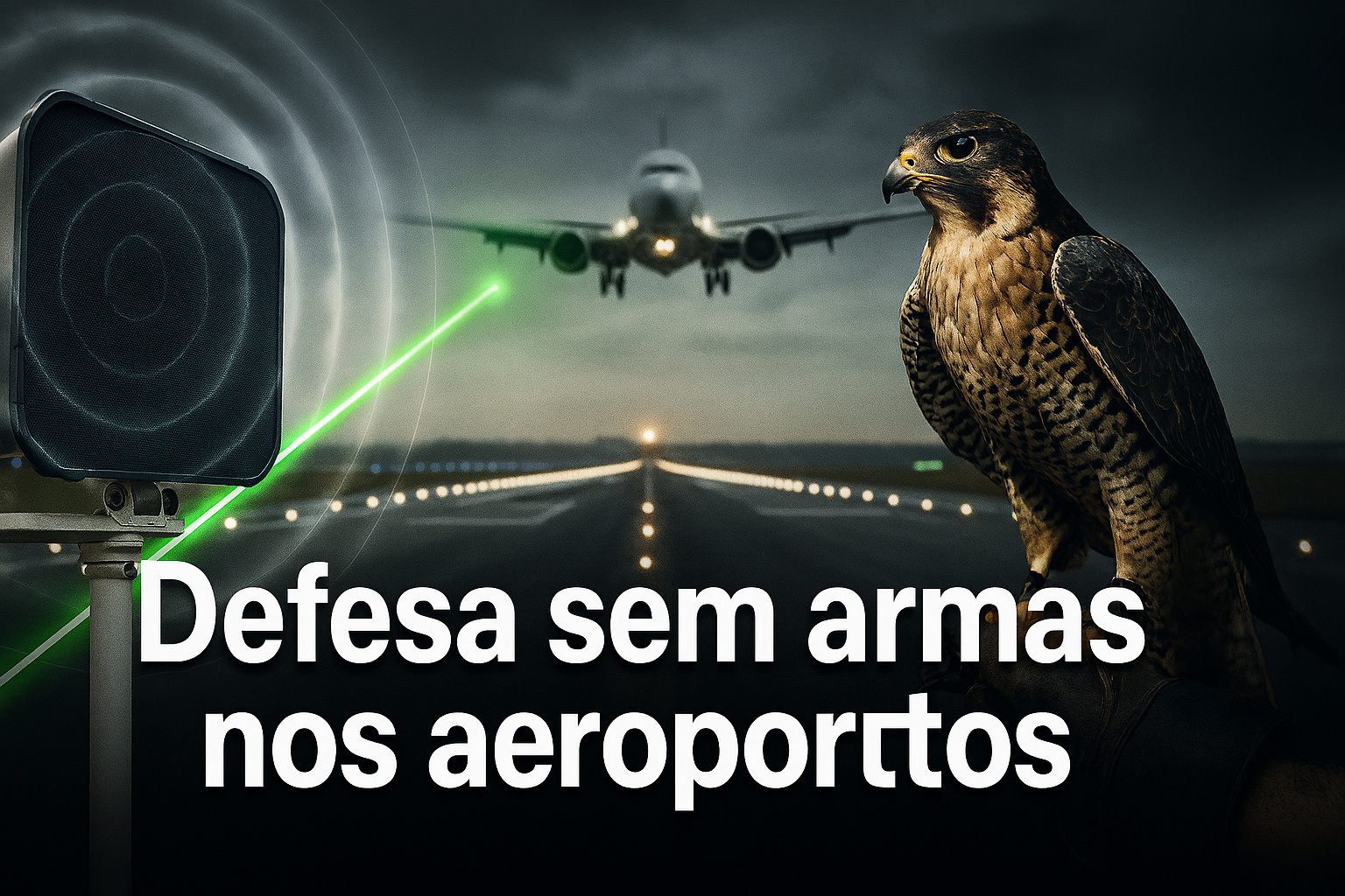Com canhões de som capazes de atingir 150 decibéis, lasers verdes de longo alcance e falcões treinados para afastar aves, aeroportos usam defesa sem armas para evitar colisões e manter aviões seguros nos pousos e decolagens