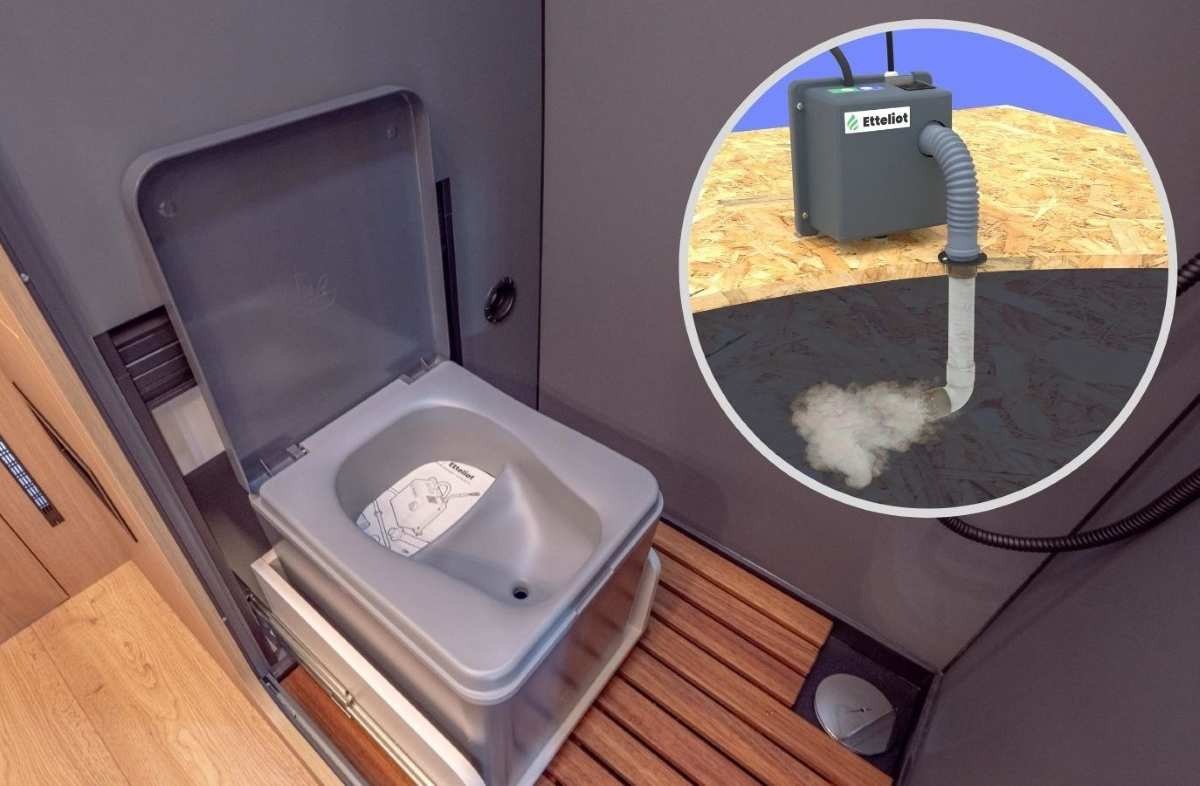 Sistema francês transforma urina em névoa limpa e inodora, eliminando resíduos líquidos e facilitando o uso de banheiros secos em vans e microcasas