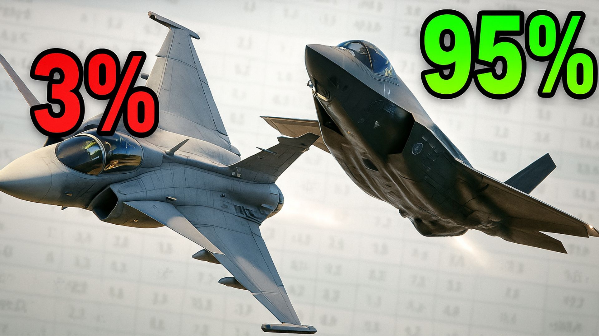 Ilustração editorial de F-35 voando à frente do Gripen E após resultado de avaliação militar dos EUA.