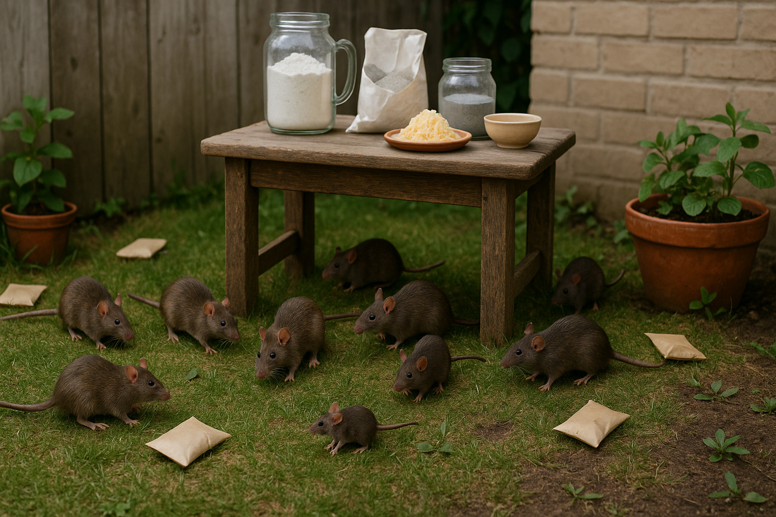 sachês de mistura caseira para eliminar ratos posicionados em cantos de parede