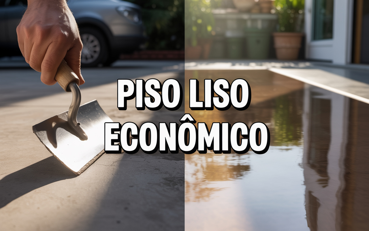 Com areia fina peneirada, cimento e resina base água, piso liso econômico viraliza por renovar quintal, garagem e varanda com brilho, resistência e custo muito abaixo do porcelanato