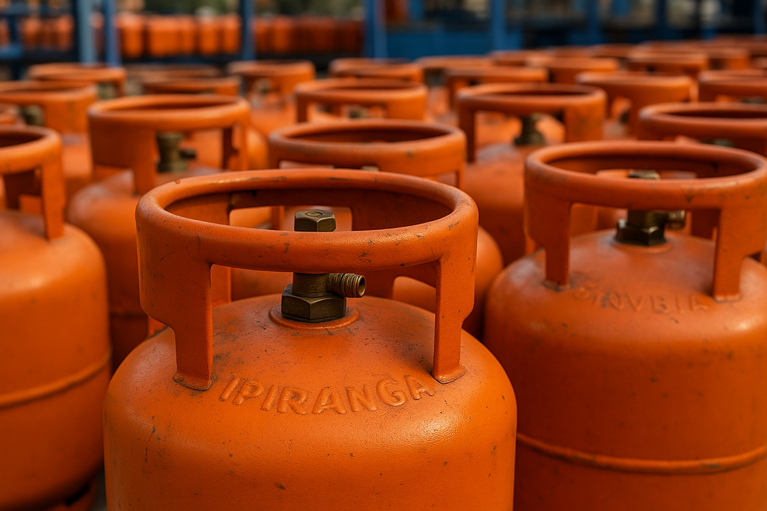 Botijões de GLP em área de armazenamento segura