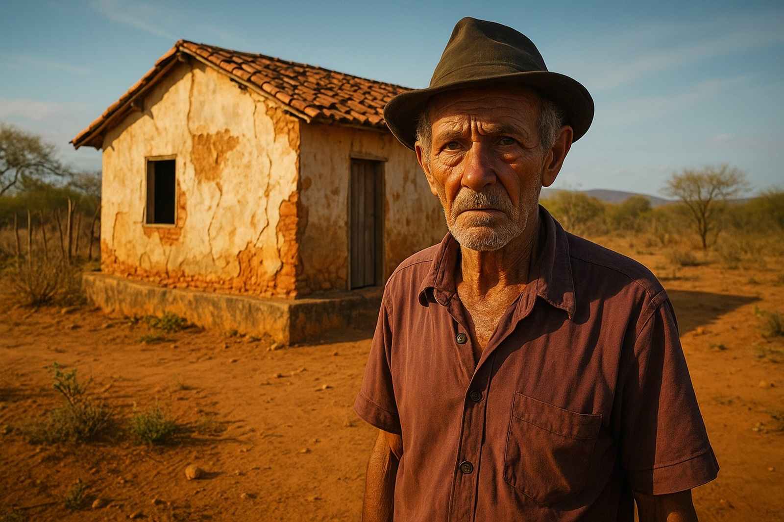 Relato de um morador que vive sozinho sem energia no sertão, sem geladeira e sem rádio, enfrentando isolamento, dificuldades diárias