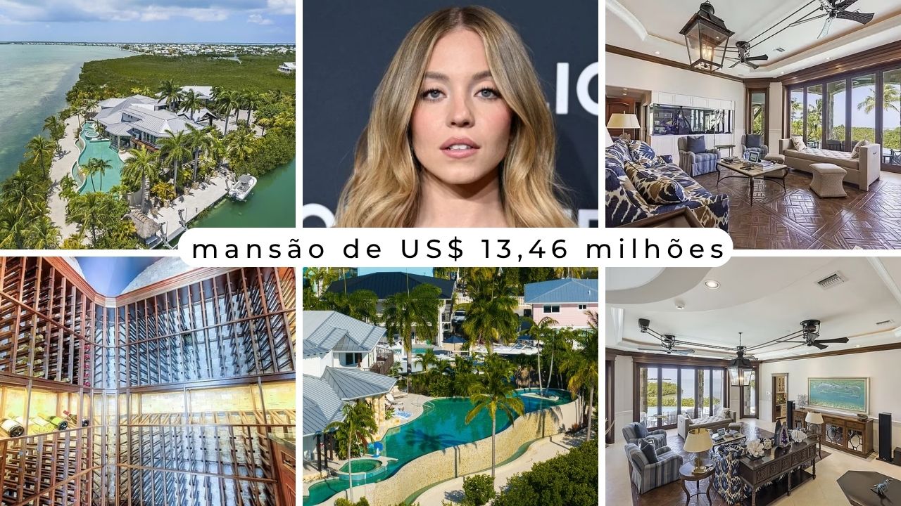 A atriz Sydney Sweeney compra uma mansão avaliada em US$ 13,5 milhões na Flórida com 6 quartos, 8 banheiros, adega e vista para o mar — conheça detalhes.