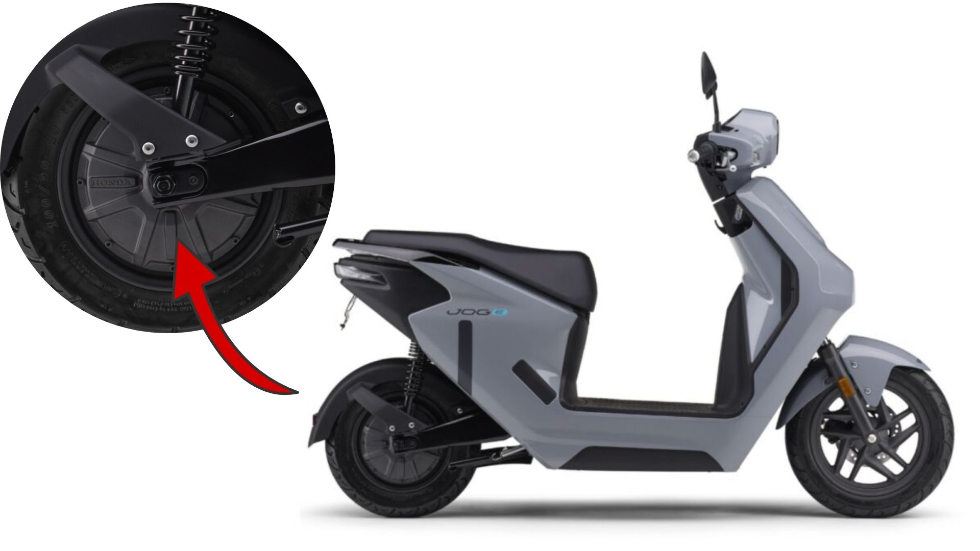 Scooter elétrica Yamaha Jog E 2026 com bateria Honda em cenário urbano.