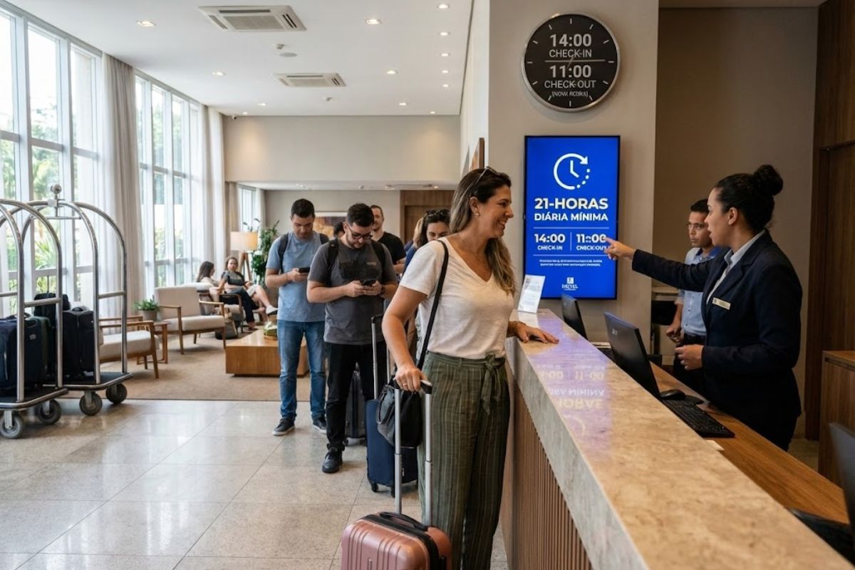 A nova regra do check-in e check-out muda a diária de hotel, fixa diária mínima, define horários de entrada e saída e traz a ficha digital do hóspede.