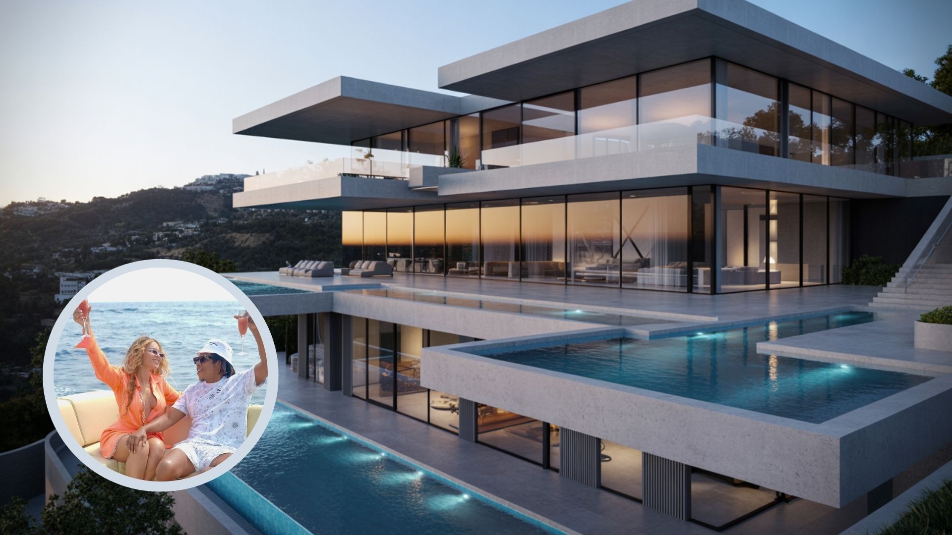 Avaliada em US$ 100 milhões, a mansão de Beyoncé e Jay-Z em Bel Air tem vidros blindados, múltiplas piscinas, arquitetura monumental em concreto e se tornou um dos imóveis mais exclusivos de Los Angeles