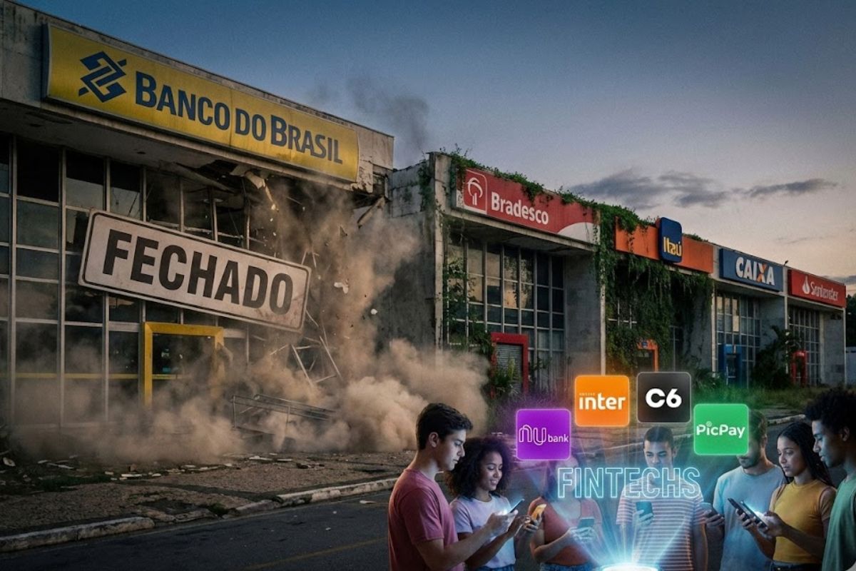 Banco do Brasil lidera fechamento de agências enquanto bancos digitais e fintechs transformam o sistema financeiro nacional entre 2015 e 2025.