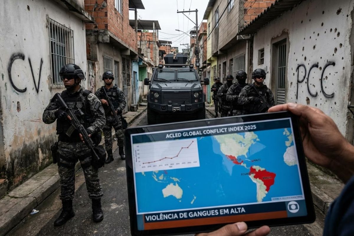países mais perigosos do mundo em 2025: ACLED põe Brasil no top 10 e aponta gangues e militarização como motores da violência.