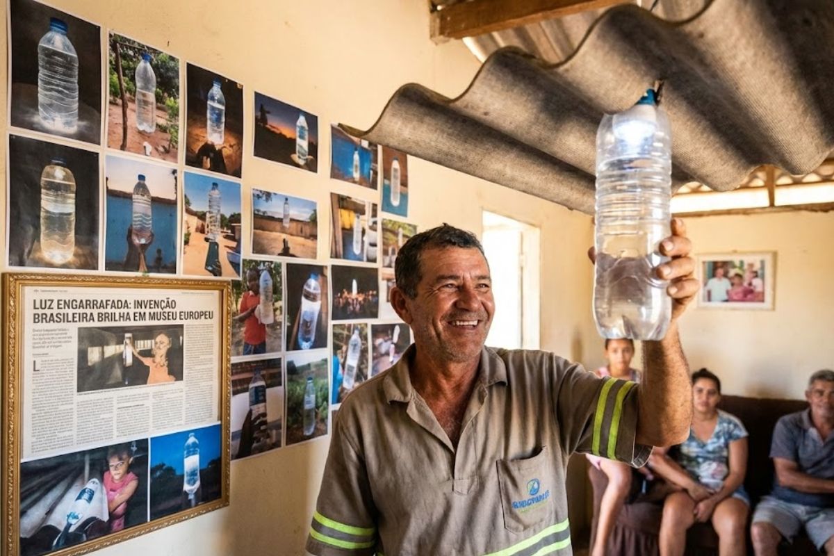 Lâmpada com garrafa PET de Alfredo Moser reaproveita garrafa PET, reduz conta de luz, poupa energia elétrica e leva a invenção brasileira ao mundo.
