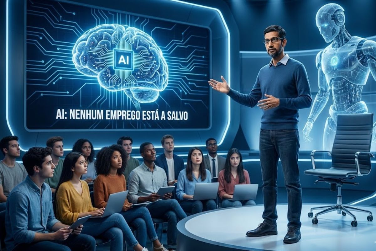 Sundar Pichai alerta: a inteligência artificial já transforma o mercado de trabalho, força mudanças sociais e redefine o papel do Google no futuro.