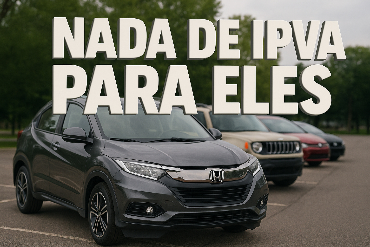 Carros usados estacionados em destaque com SUV Honda HR-V representando modelos isentos de IPVA em 2026 no Brasil