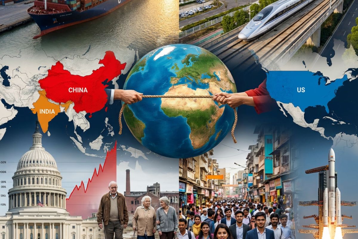 China disputa liderança com Estados Unidos na nova ordem econômica mundial enquanto aposta em tecnologia verde e enfrenta a concorrência da Índia.