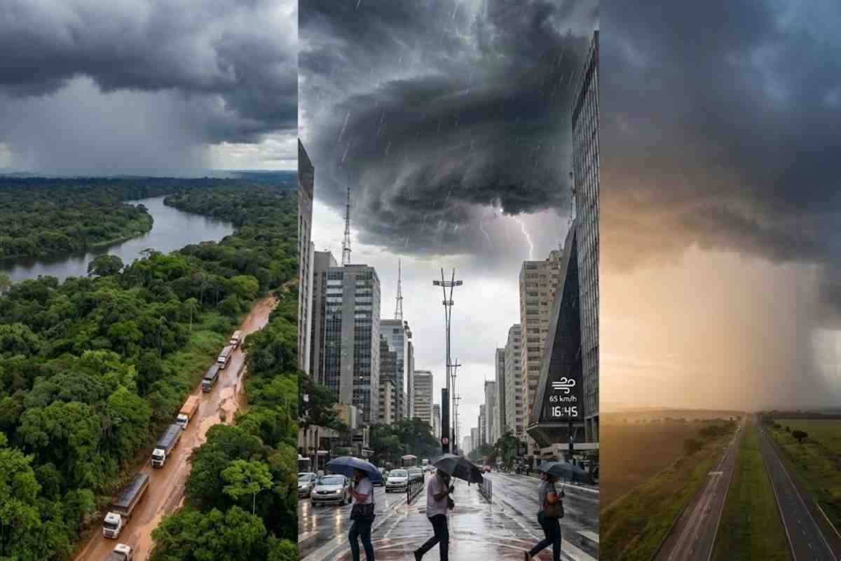 Sudeste e Centro-Oeste seguem sob alerta com chuva forte, corredor úmido da Amazônia, ciclone afastado e nova frente fria reforçando os temporais.