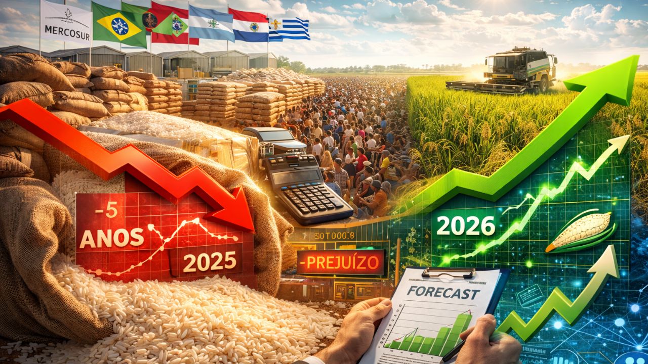 Com arroz no menor preço em 5 anos, 2025 termina com prejuízo histórico, estoques curtos no Mercosul e demanda forte no Norte; consultor prevê virada e recuperação
