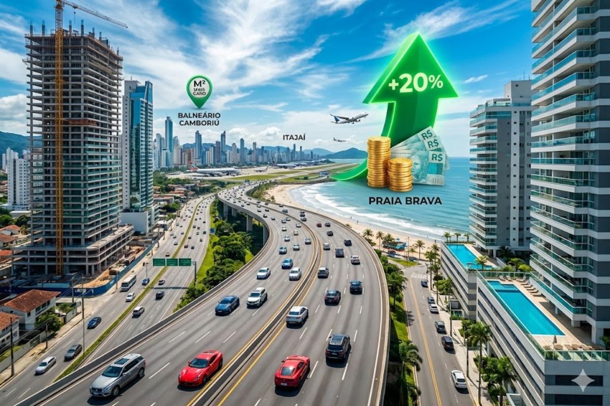 Nova ligação da BR-101 valoriza a Praia Brava, pressiona Balneário Camboriú, puxa o metro quadrado mais caro e mexe com todo o mercado imobiliário do litoral.
