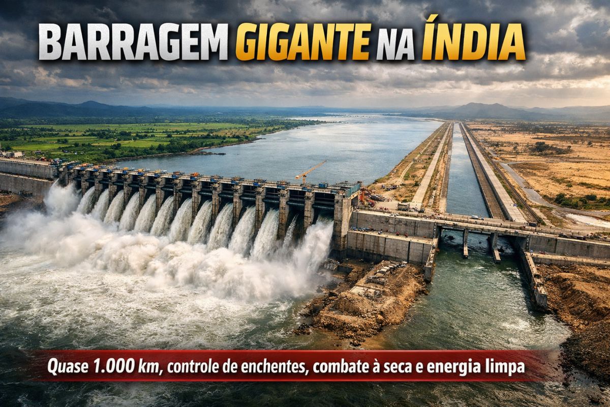 Com quase 1.000 km de extensão, barragem gigante na Índia transfere água entre regiões, controla enchentes, combate secas, gera energia limpa, entra no Guinness