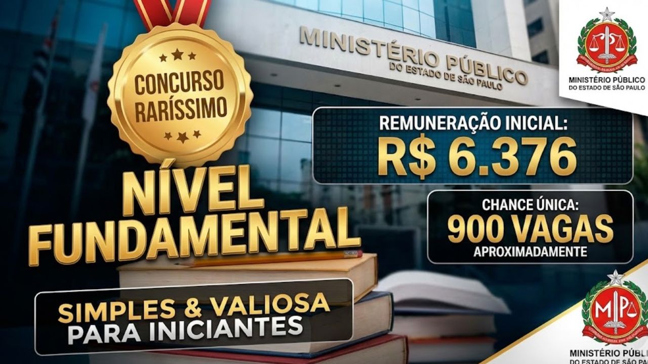 Concurso raríssimo de nível fundamental do Ministério Público de São Paulo oferece remuneração inicial de R$ 6.376, chama cerca de 900 candidatos e vira chance