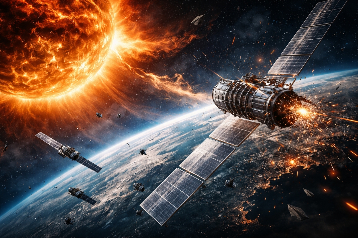 Tempestade solar pode travar satélites Starlink, aumentar o risco de colisões em órbita baixa e colocar a internet via satélite sob pressão em poucos dias