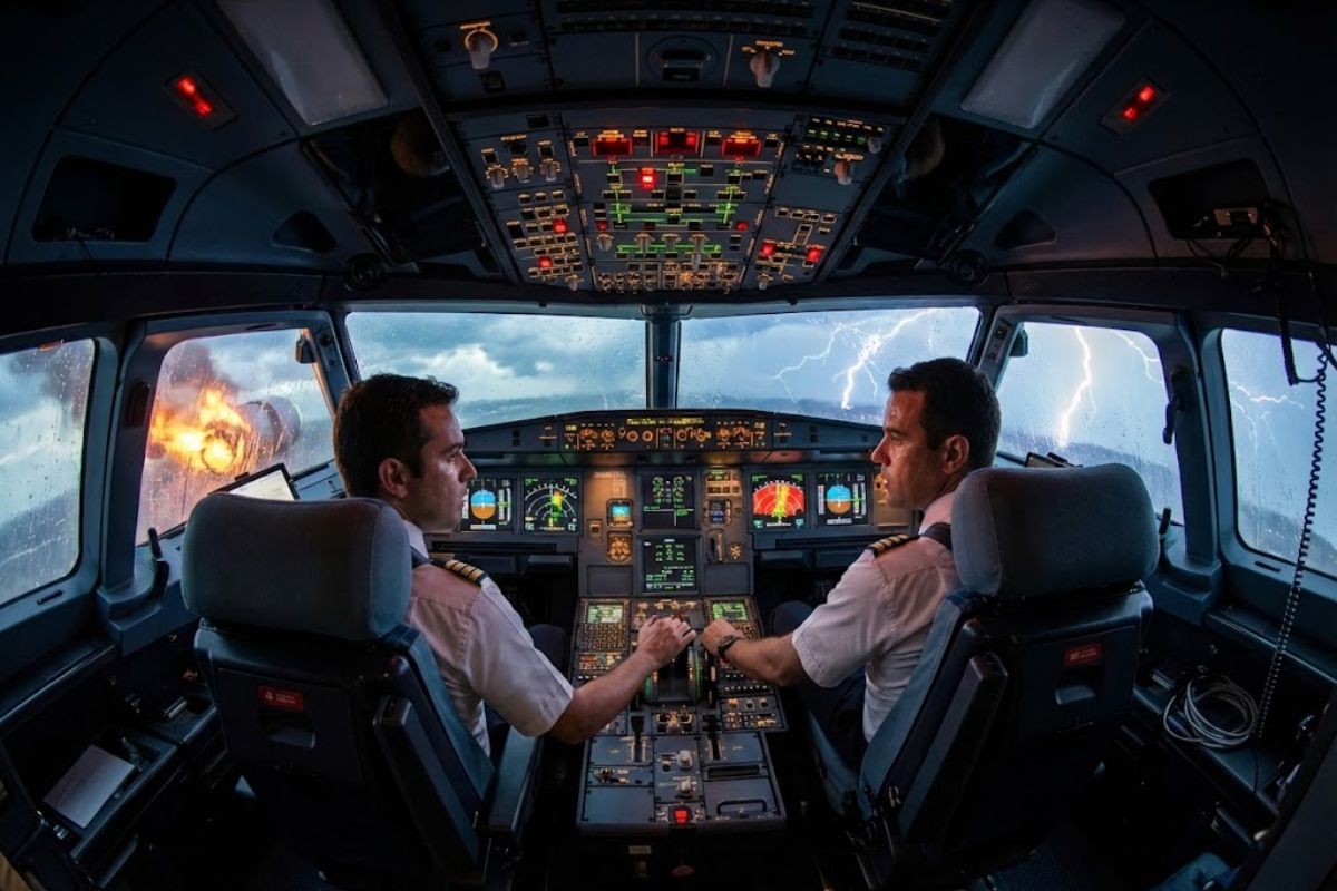 No simulador da Azul, treinamento de pilotos no centro de treinamento mostra como emergência em voo é tratada para garantir máxima segurança de voo.