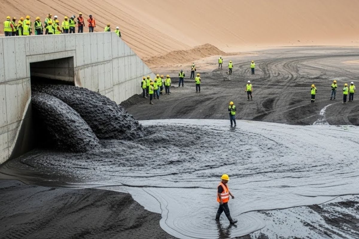 muro de quase 100 metros no fundo de um vale cria a barragem Chimney Hollow como reservatório de água para segurança hídrica e enfrentar a seca no Colorado.